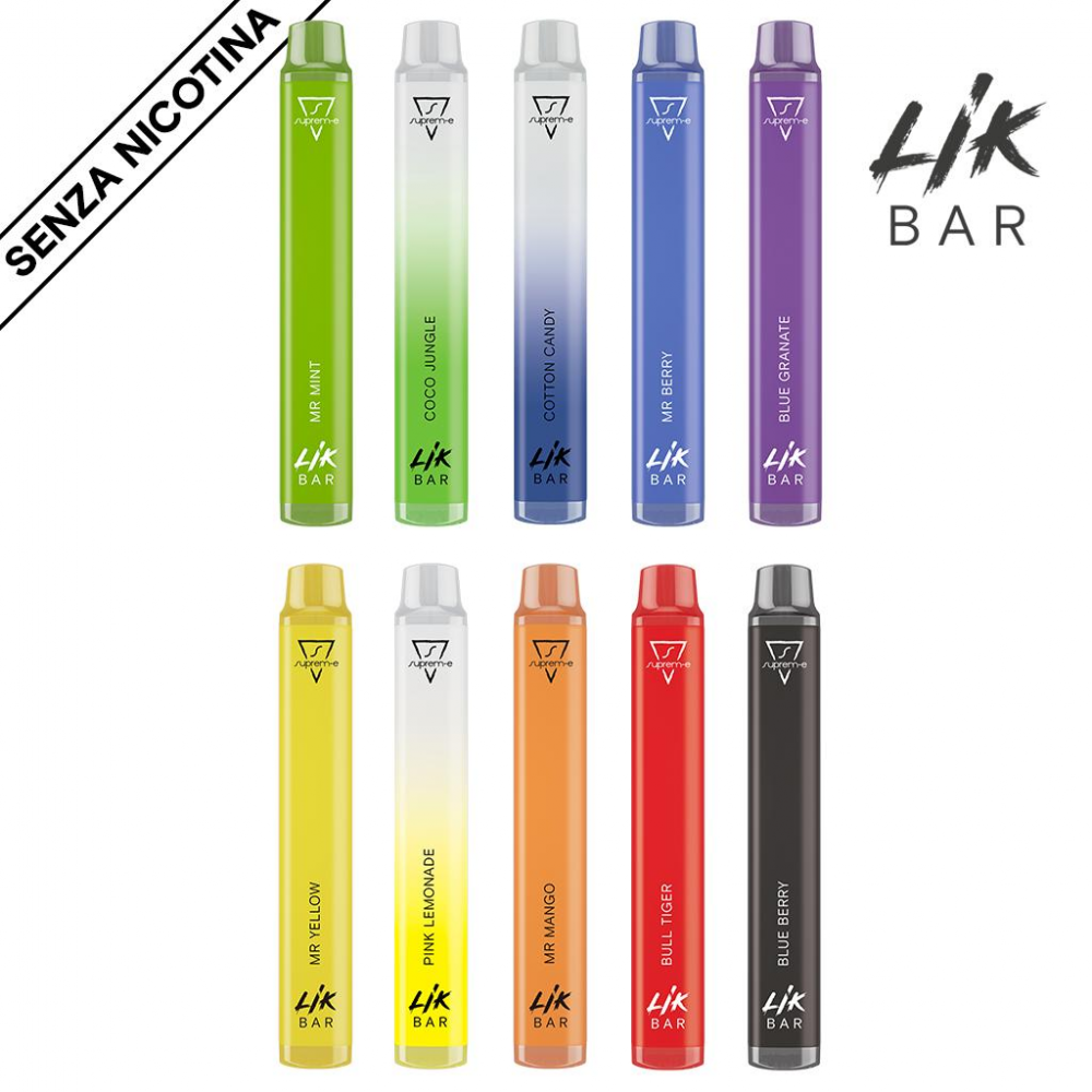 LIK BAR - KIT Assaggio Usa e Getta - SENZA NICOTINA - 10 Gusti 1Pz per gusto by Suprem-e